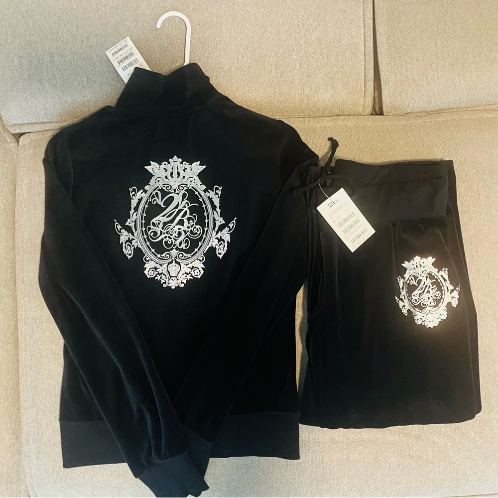 BEBE Black Velour Tracksuit with metallic Embroidery